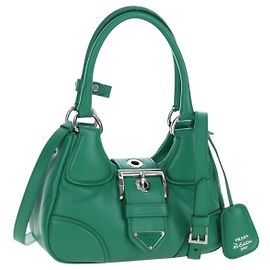 Bolso de mano PRADA Moon Paddock de cuero 2way Verde Plata Auth 203196SAM Plata Verde