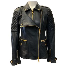 Burberry Brit Black Leather Remington Quilted Moto Jacket Black