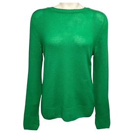 Céline Celine Green Triomphe Logo Embroidered Cashmere Knit Pullover Sweater Green