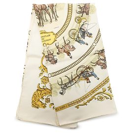Pañuelo de seda Hermès La Promenade de Longchamps Beige 90 Beige