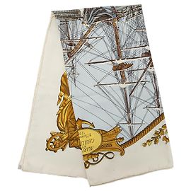 Lenço de Seda Hermès Marine et Cavalerie Branco 90 Branco