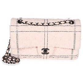 Chanel Light Pink Multicolor Quilted Tweed Medium Double Flap Bag Pink