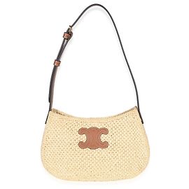 Céline Borsa a tracolla Celine Medium Tilly in rafia naturale e pelle di vitello Triomphe Beige