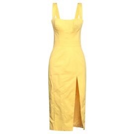 Autre Marque Veronica Iorio Midi-Kleid aus Baumwolle in Gelb mit Schlitz Gelb