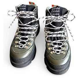 Ganni Botas de caminhada em couro verde Preto Branco Verde