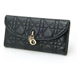 Cartera larga Christian Dior de piel de cordero negra Negro