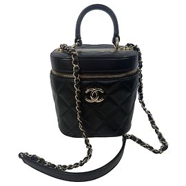 Chanel Quilted Leather Vanity Case Bag Black