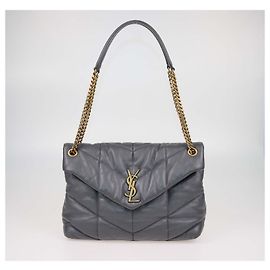 Autre Marque Saint Laurent Loulou Medium Schultertasche aus grauem gestepptem Leder Grau