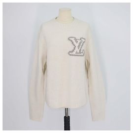 Pull à col rond en laine mélangée blanc cassé avec intarsia Louis Vuitton Blanc cassé