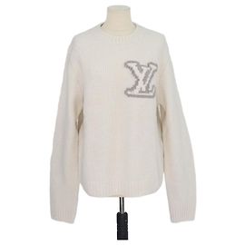 Louis Vuitton Off White Blend Wool Intarsia Crew Neck Sweater Eggshell