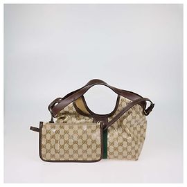 Petit sac cabas Gucci Giglio en toile enduite vernie marron Marron