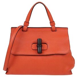 Petit sac à main Gucci Daily en cuir orange avec anse Bamboo Orange
