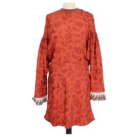 Chloé Chloe Burnt Ochre Viscose Flower Pattern Long Sleeve Button Dress Brown