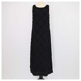 Vestido maxi sem mangas em malha de algodão acolchoada preta com logótipo CC Chanel Preto