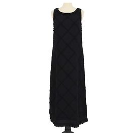 Vestido maxi sem mangas em malha de algodão acolchoada preta com logótipo CC Chanel Preto