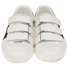 Gucci White Leather Grip Strap New Ace Low Top Sneakers White