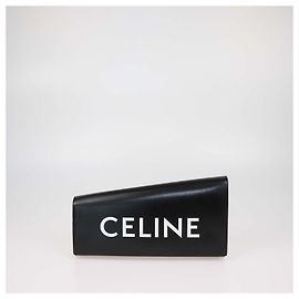 Céline Clutch asimétrica Celine de piel negra con logo Negro