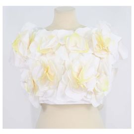 Autre Marque Acler Jackhill Top Weiß/Gelb mit 3D-Blumenapplikationen Weiß Gelb