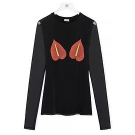 Loewe Anthurium Print Mesh Long Sleeve Top - Black Black Red
