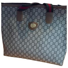Bolso Tote Gucci Plus Monogram Marrón Beige PVC Beige Marrón oscuro