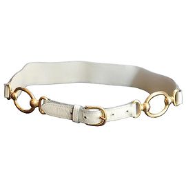 Hermès Beige Leather High-Waisted Belt with Gold Ring Detail Beige