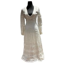 Zimmermann Vestido Maxi de Lino y Encaje Blanco Blanco