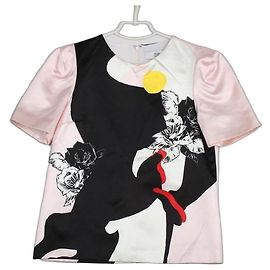 Prabal Gurung Top de Seda Estampado Floral Negro y Rosa Negro Rosa Blanco Amarillo