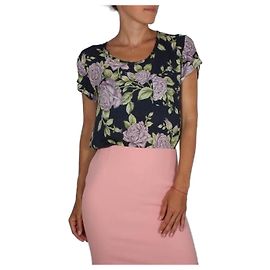 Rag & Bone Blusa de seda con estampado floral Verde Púrpura Azul oscuro