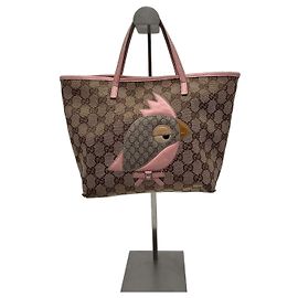 Gucci Sac Cabas GG Supreme avec Application Oiseau Rose Beige
