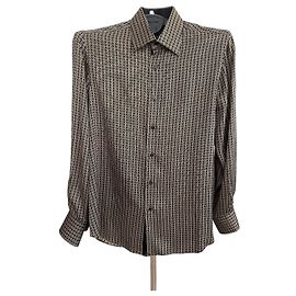Autre Marque Camisa de seda Stefano Ricci con estampado geométrico Negro Beige