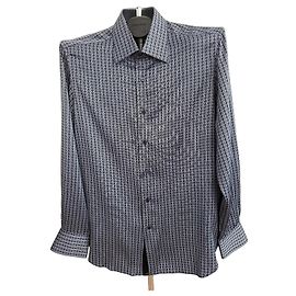 Autre Marque Camisa de seda Stefano Ricci com padrão geométrico Preto Branco Azul