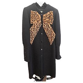 Abrigo Valentino de lana virgen negra con lazo de leopardo Negro Estampado de leopardo