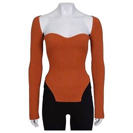NWT KHAITE Haut à manches longues côtelé orange - Taille S Occasion Autre