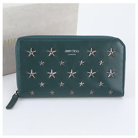 Jimmy Choo Star Studded Leather Long Wallet Green