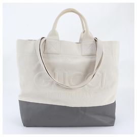 Saco Tote 2-Way Gucci 779510 em couro e canvas Bege