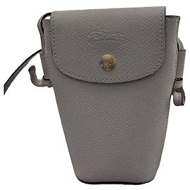 Longchamp Le Pliage Leather Phone Bag Light Grey Beige