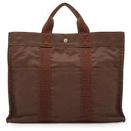 Hermès Borsa Tote Hermes Paris Brown Canvas Her Line Herline MM Yale Marrone