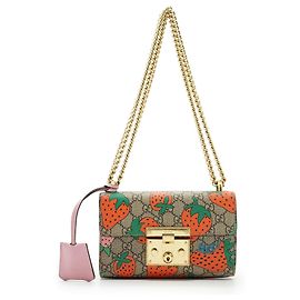 Gucci Borsa a tracolla piccola con catena GG Supreme Strawberry Padlock Rosa Rosa