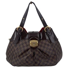 Louis Vuitton Borsa a mano e a tracolla Sistina in tela Damier Ebene e pelle Marrone