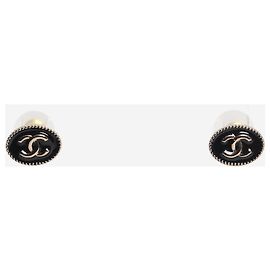 Chanel CC ovale Stecker-Ohrringe in Schwarz und Gold Schwarz