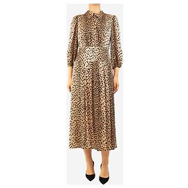 Autre Marque Vestido midi castanho com estampado de guepardo - size UK 10 Marrom