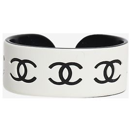 Chanel Black and white vintage CC bangle White