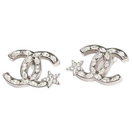 Chanel Boucles d'oreilles étoile filante CC argentées Argenté