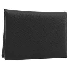 Hermès HERMES Calvi Duo Münzbeutel Leder Schwarz Silber Andere