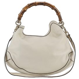 Bolsa 2-Way em couro Gucci Bamboo 169961 Cru