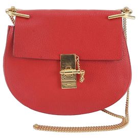 Bolso de hombro de piel Chloé Drew Chain Roja Dorado