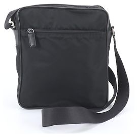 Bolso de hombro de cuero y nailon Tessuto con logotipo triangular de Prada Negro