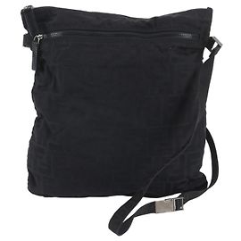 Fendi Zucca 26715 Black Leather Nylon Shoulder Bag Black