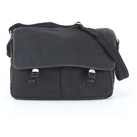 Prada Tessuto Nylon Triangle Logo Leather Shoulder Bag Black
