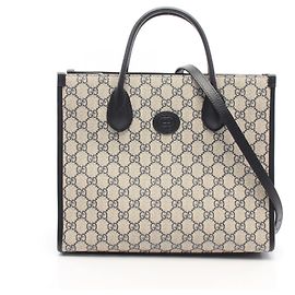 Sac Tote 2-Way Gucci GG Supreme Écru Bleu Marine